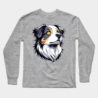 Stunning and Cool Australian Shepherd Monochrome and Gold Portrait for Father's Day Long Sleeve T-Shirt